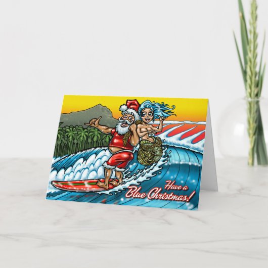 De blauwe het Surfen van Kerstmis Hawaiiaanse Feestdagen Kaart (Voorkant)