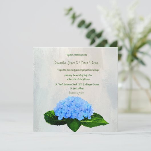 De blauwe Hydrangea aangepaste bruiloft uitnodigin Kaart (Staand voorkant)