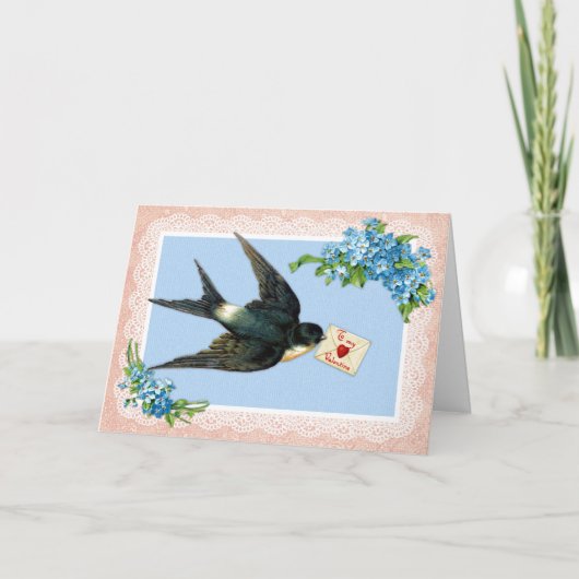 De blauwe Kaart van de Valentijnsdag van de Vogel (Voorkant)