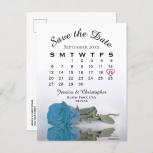 De blauwe kalender van het Roos van het Turquoise Aankondigingskaart