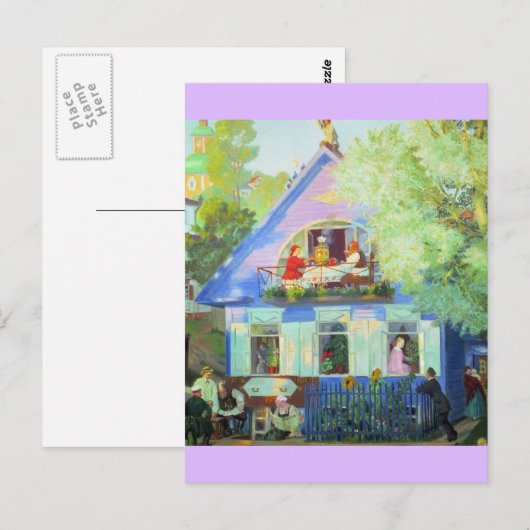 De blauwe katoen briefkaart (Voorkant / Achterkant)