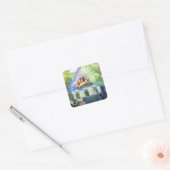 De blauwe katoen vierkante sticker (Envelop)