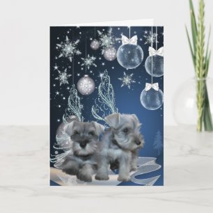 De blauwe Kerstkaarten van het "puppy" Schnauzer Feestdagen Kaart