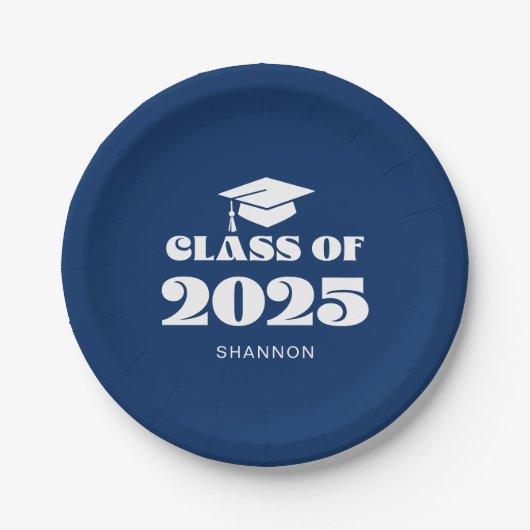 De blauwe klasse van 2025 papieren bordje (Voorkant)