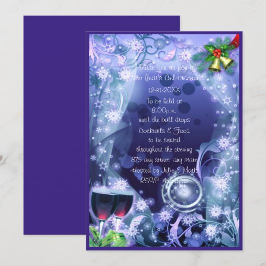 De blauwe klok slaat 12 nieuwjaarsfeest kaart (Voorkant / Achterkant)