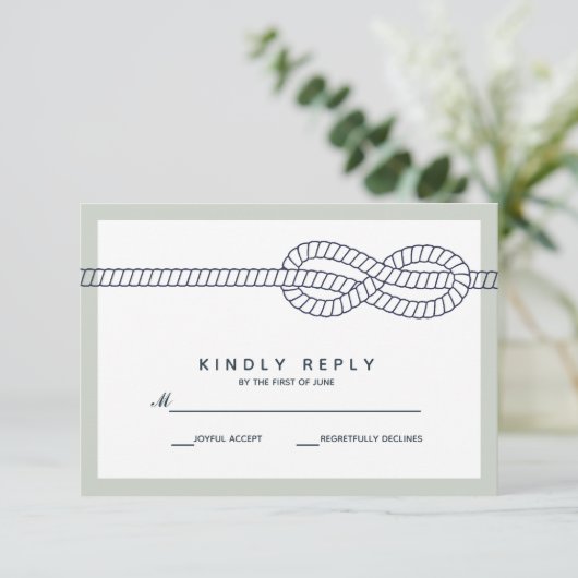 De blauwe knoop | Bruiloft RSVP (Staand voorkant)