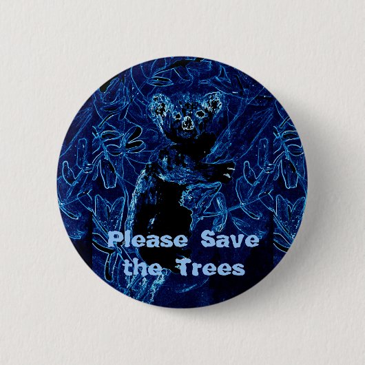 De blauwe Koala bewaart onze Bomen Ronde Button 5,7 Cm (Voorkant)