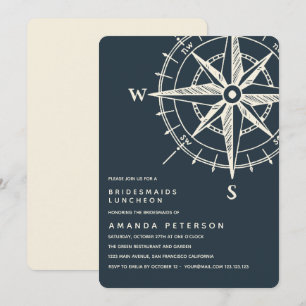 De blauwe kompas   Bridesmaids Luncheon Wedding Kaart