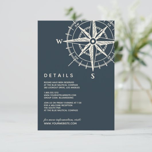 De blauwe kompas | Details van de bruiloft Kaart (Staand voorkant)