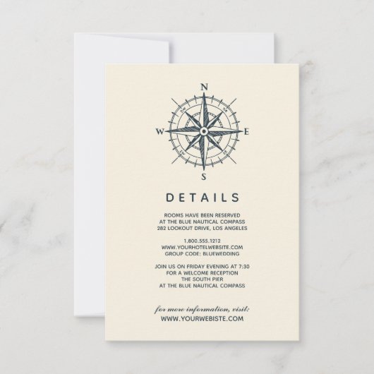 De blauwe kompas | Details van de bruiloft Kaart (Voorkant)