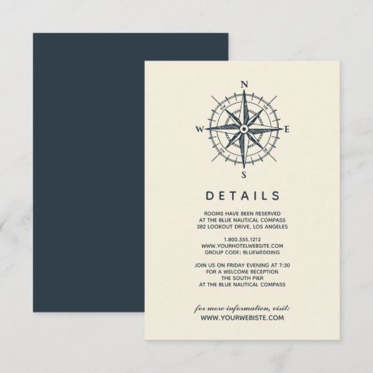 De blauwe kompas | Details van de bruiloft Kaart (Voorkant / Achterkant)