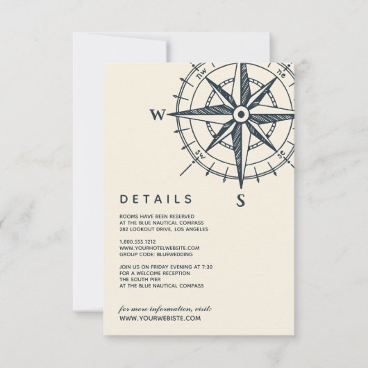 De blauwe kompas | Details van de bruiloft Kaart (Voorkant)