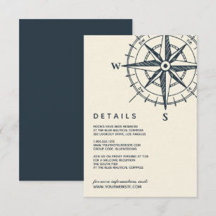 De blauwe kompas   Details van de bruiloft Kaart