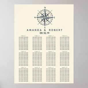 De blauwe kompas   Nautical Wedding Seating Chart Poster