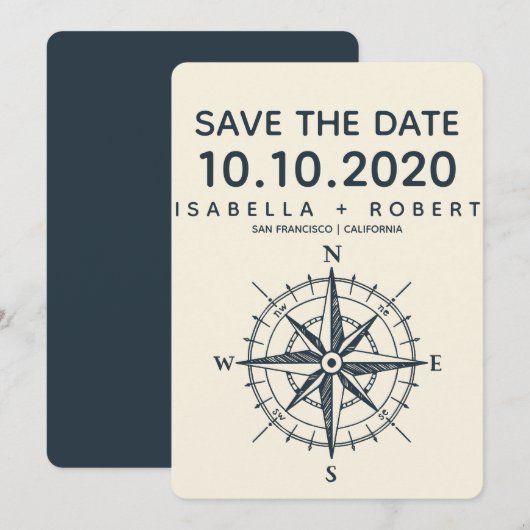 De blauwe kompas | Weddenschap Save the Date (Voorkant / Achterkant)