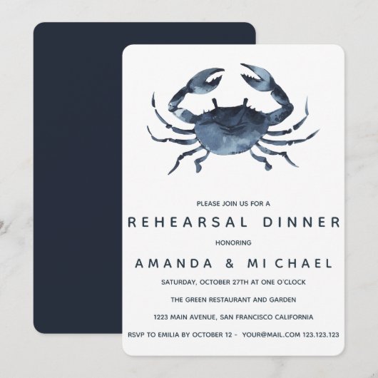 De blauwe krab bruiloft repetitie kaart (Voorkant / Achterkant)