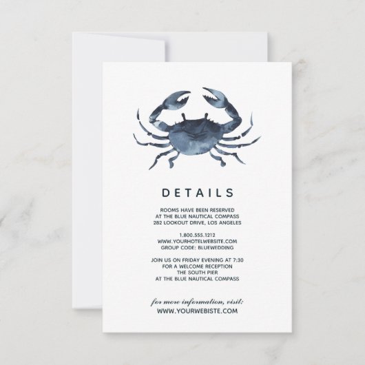 De blauwe krab | Details van de bruiloft Kaart (Voorkant)
