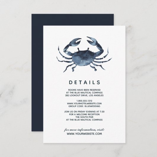 De blauwe krab | Details van de bruiloft Kaart (Voorkant / Achterkant)