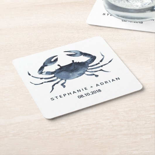 De blauwe krab | Gepersonaliseerd bruiloft Kartonnen Onderzetters (Schuin)