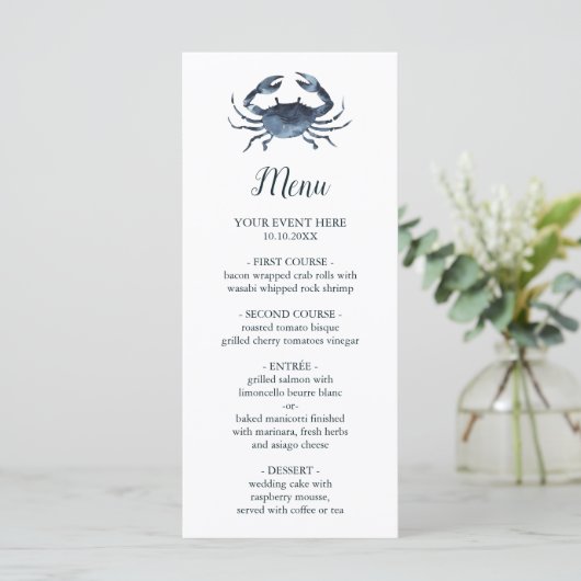 De blauwe krab | Menu Nautical Wedding (Staand voorkant)
