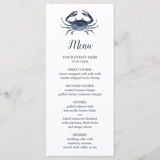 De blauwe krab | Menu Nautical Wedding (Voorkant)
