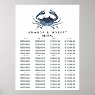 De blauwe krab   Nautical Wedding Seating Chart Poster