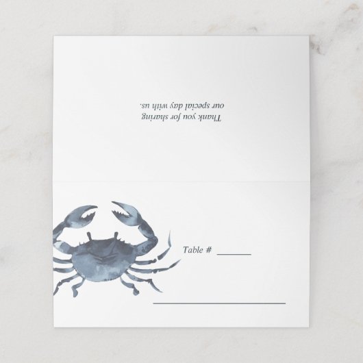 De blauwe krab | Nautical Wedding table place Plaatskaartje (Buitenkant ongevouwen)