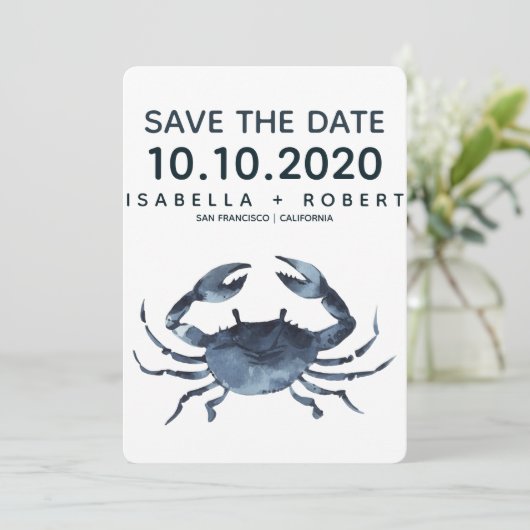 De blauwe krab | Weddenschap Save the Date (Staand voorkant)
