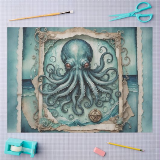 De blauwe kraken |  tentakel kunst - Decoupage Tissuepapier (Craft)