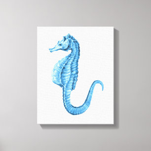 De blauwe kust zeevaartwaterverf van Seahorse Canvas Afdruk