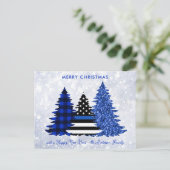 De blauwe lijn Glitter-spelerboom van de politie Feestdagenkaart (Staand voorkant)