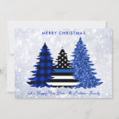 De blauwe lijn Glitter-spelerboom van de politie Feestdagenkaart (Voorkant)