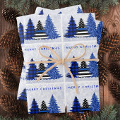 De blauwe lijn van de politie met kerstmis in de b cadeaupapier