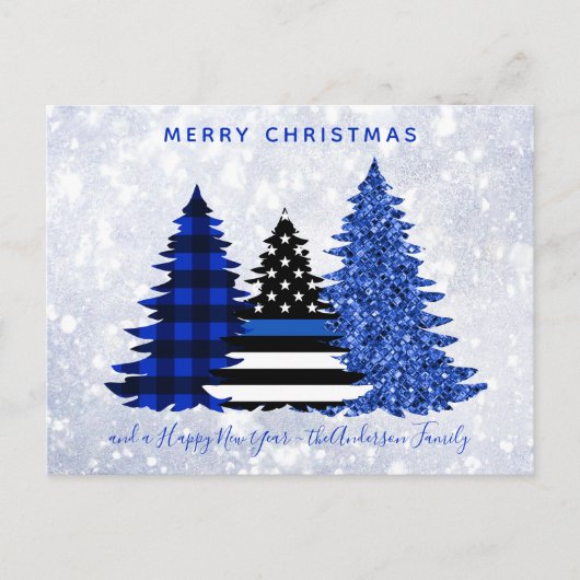 De blauwe lijn van de politie met kerstmis in de b feestdagenkaart (Voorkant)