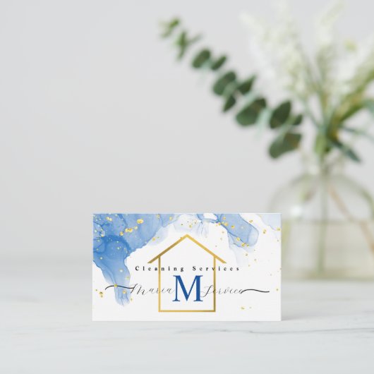 De blauwe marmeren gouden schoonmaakdienst van het visitekaartje (Staand voorkant)