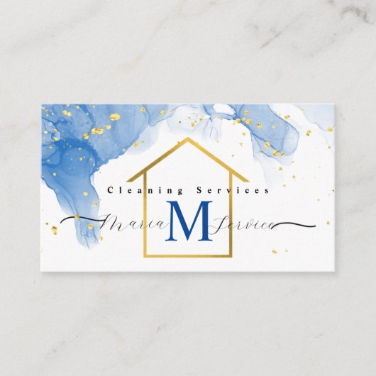 De blauwe marmeren gouden schoonmaakdienst van het visitekaartje (Voorkant)