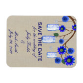 De blauwe Mason Jars van de burlap Rustic sparen d Magneet (Horizontaal)