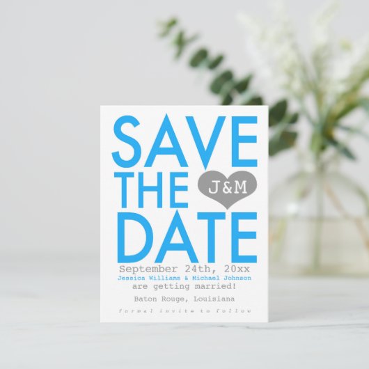 De blauwe Modern sparen de Datum Save The Date (Staand voorkant)