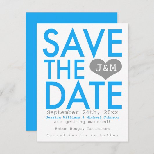 De blauwe Modern sparen de Datum Save The Date (Voorkant / Achterkant)