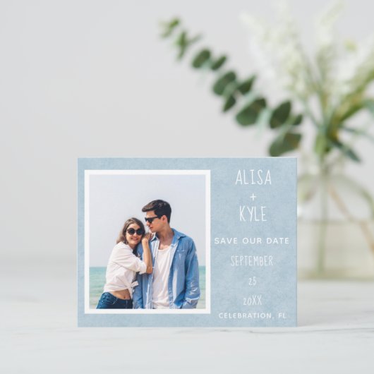 De blauwe Moderne Foto bewaart de Datum (Staand voorkant)