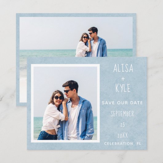 De blauwe Moderne Foto bewaart de Datum (Voorkant / Achterkant)