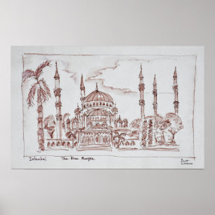 De blauwe moskee   Istanbul, Turkije Poster