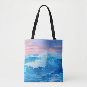 De blauwe oceaan bij zonsondergang tote bag