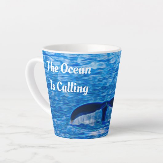 De blauwe Oceaan van de walvis roept Latte Mok (Linkerhoek)