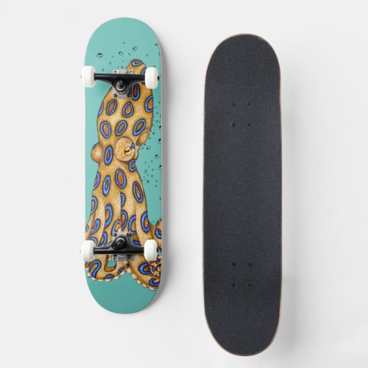 De blauwe Octopus van de Ring en de Bubbles Kunst Persoonlijk Skateboard (Voorkant)