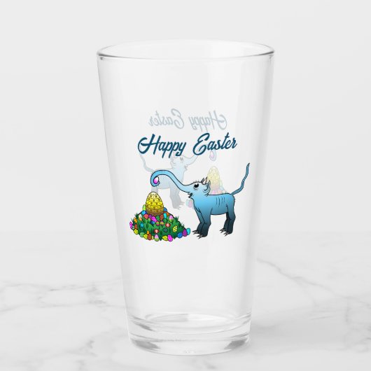 De blauwe olifant verzamelt paaseieren glas (Voorkant)