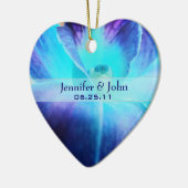 De blauwe orchidee bruiloft keramisch ornament (Links)