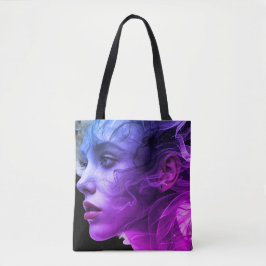 De blauwe + paarse vrouw in rook op een boodschapp tote bag