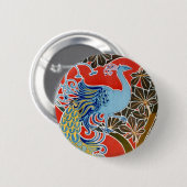 De blauwe pacock ronde button 5,7 cm (Voorkant /achterkant)