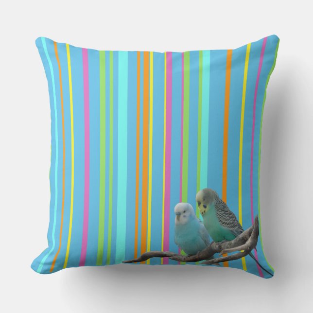 De blauwe Parakeets Stripes Patrooncust. Sierkusse Kussen (Voorkant)